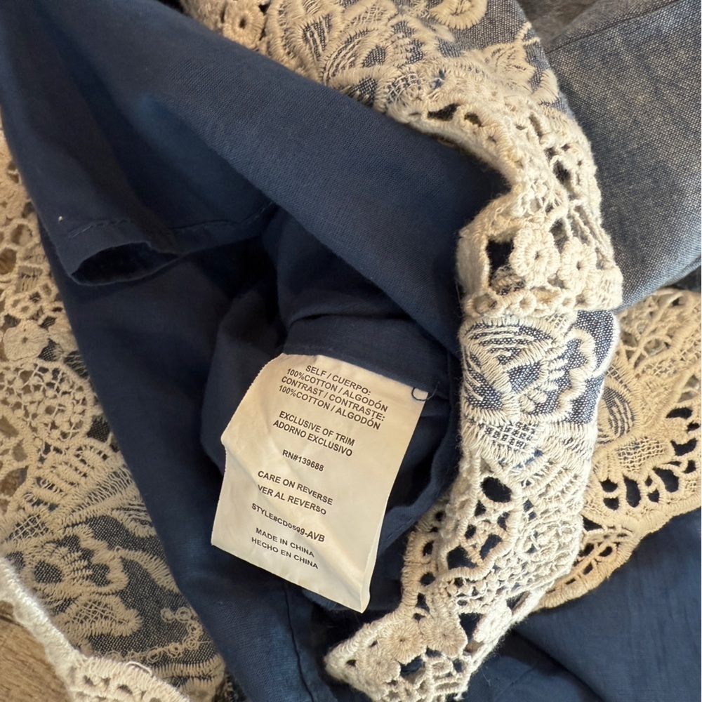 100% Cotton Coco Jaimeson Blue Lace Trim Denim Dress - Picture 6 of 7